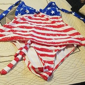 Super cute red white and blue swimsuit